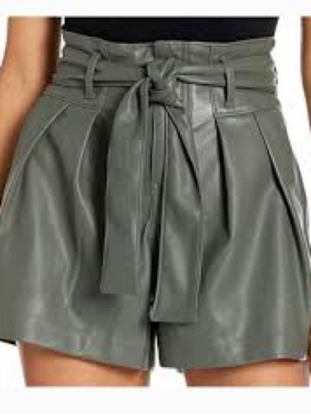 BLANKNYC High-Waist Faux Leather Paperbag Shorts - Olive